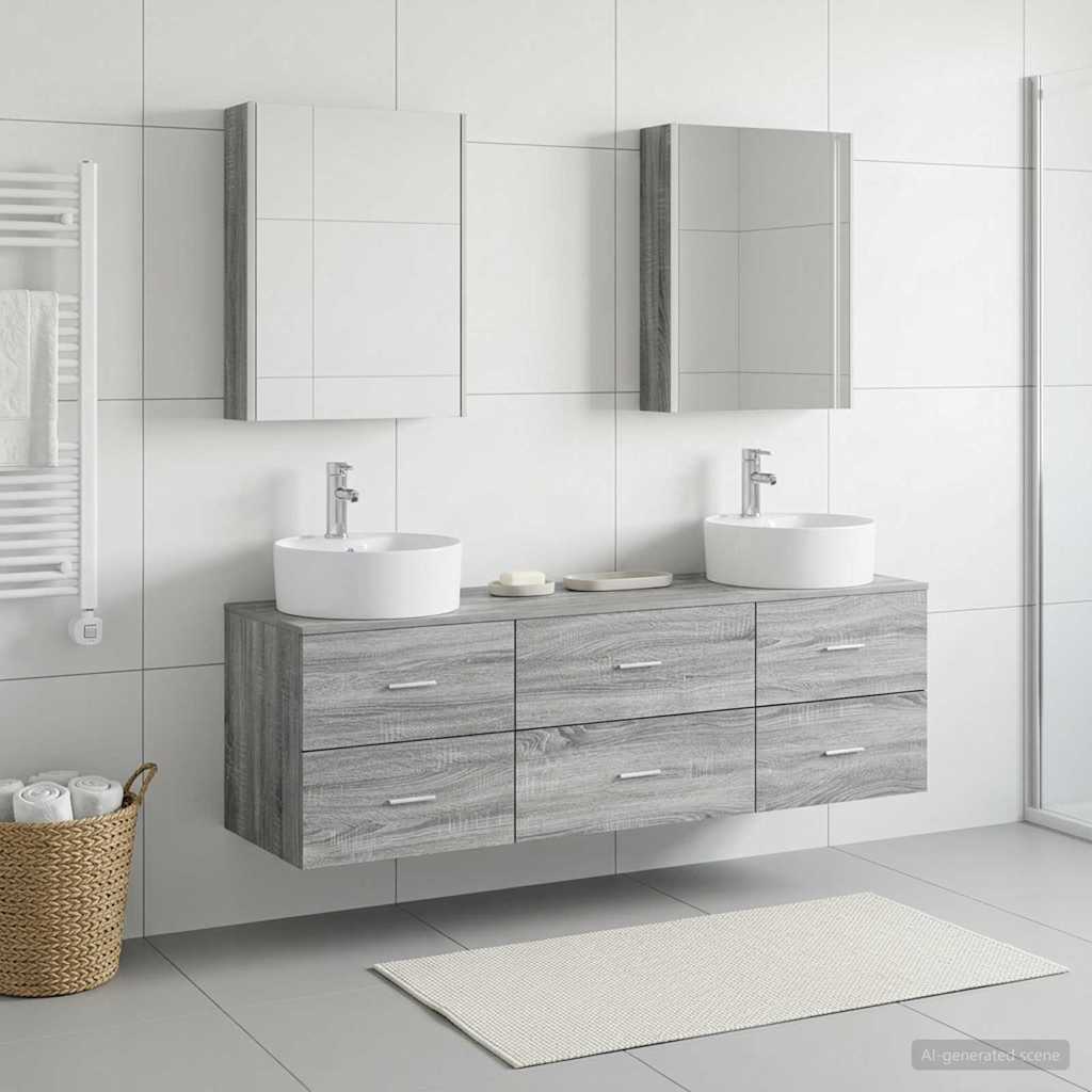 Bathroom Furniture Set 5 Pcs Engineered Wood And Glass