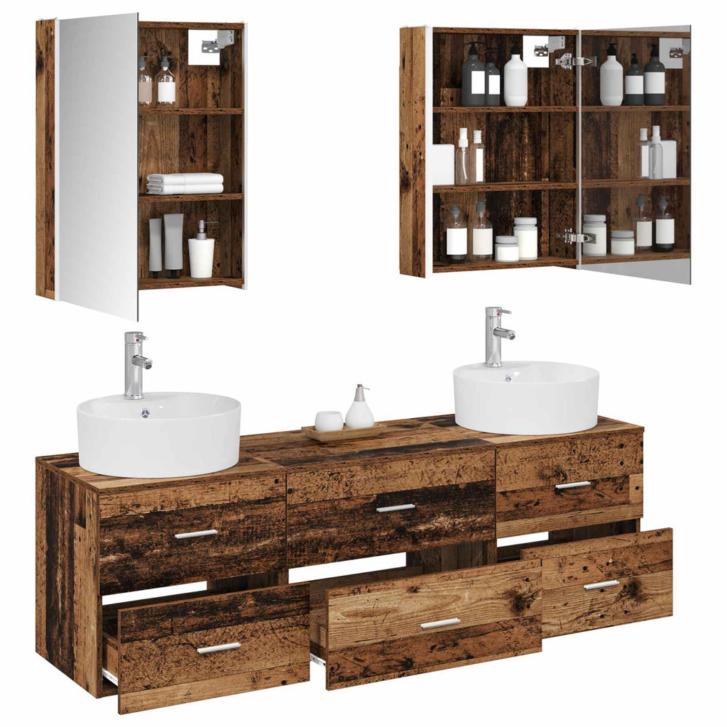 Bathroom Furniture Set 5 Pcs Engineered Wood And Glass