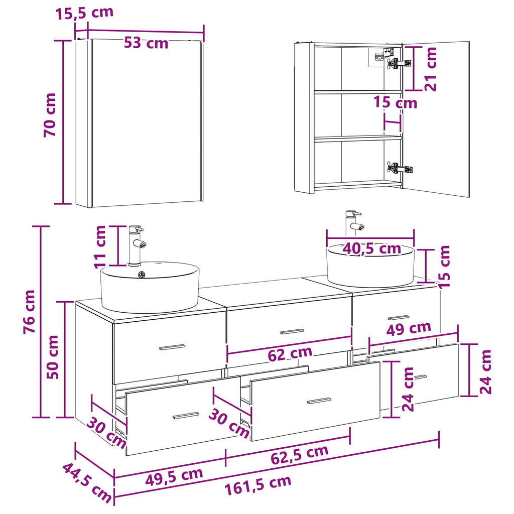 Bathroom Furniture Set 5 Pcs Engineered Wood And Glass