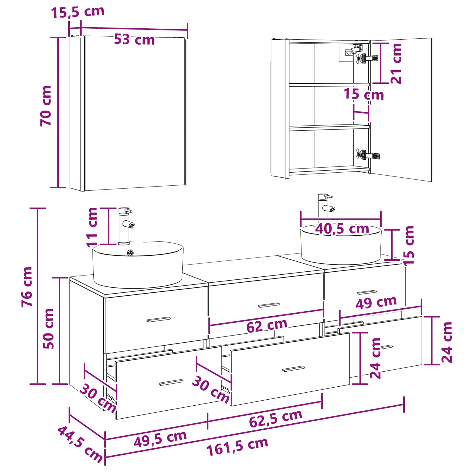 Bathroom Furniture Set 5 Pcs Engineered Wood And Glass