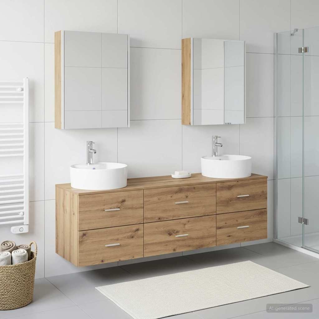 Bathroom Furniture Set 5 Pcs Engineered Wood And Glass