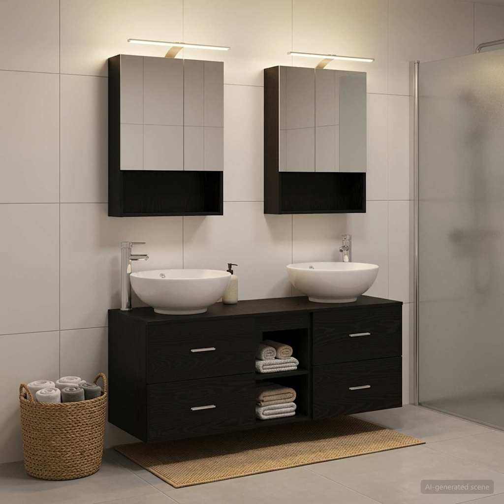 Bathroom Furniture Set 5 Pcs Engineered Wood And Glass