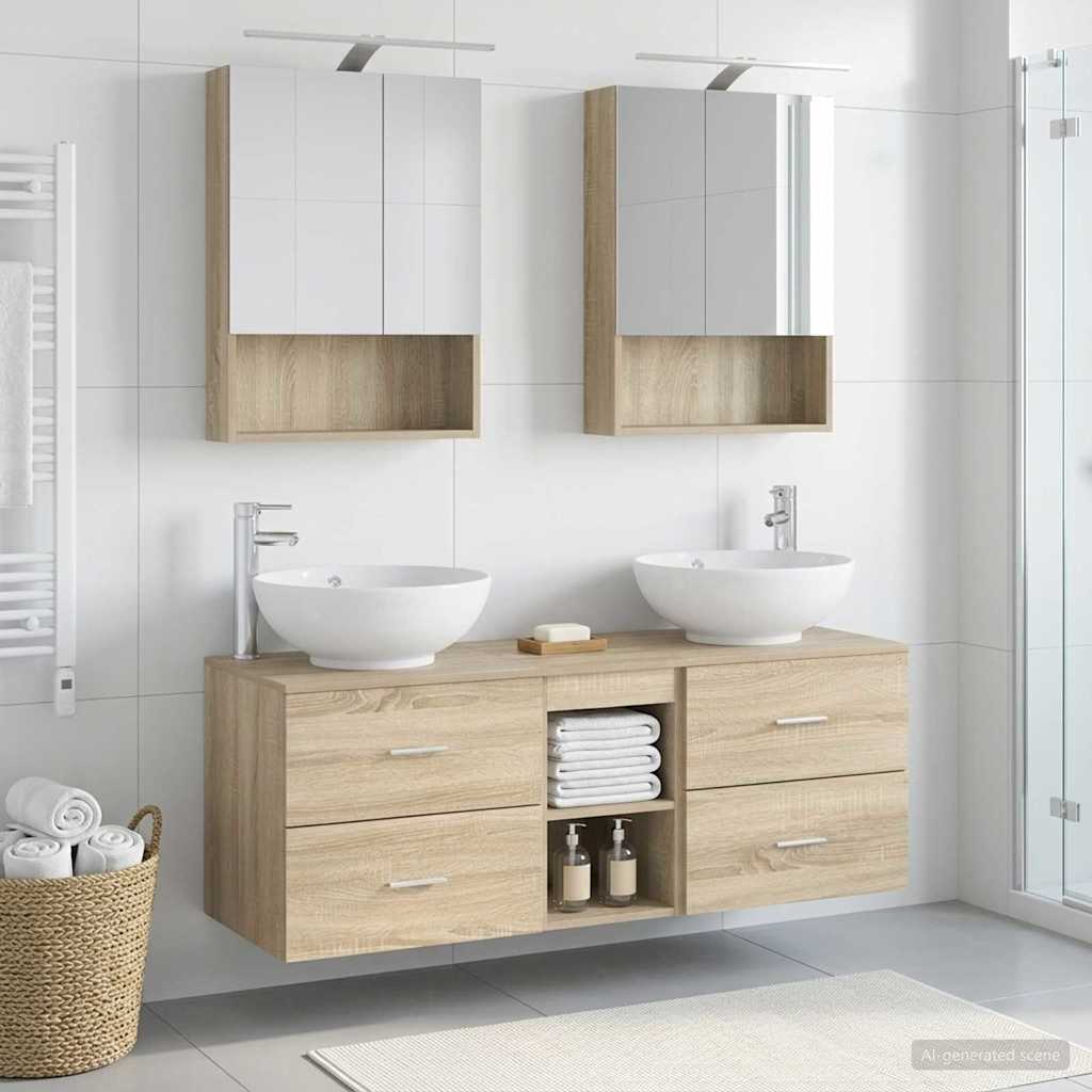 Bathroom Furniture Set 5 Pcs Engineered Wood And Glass