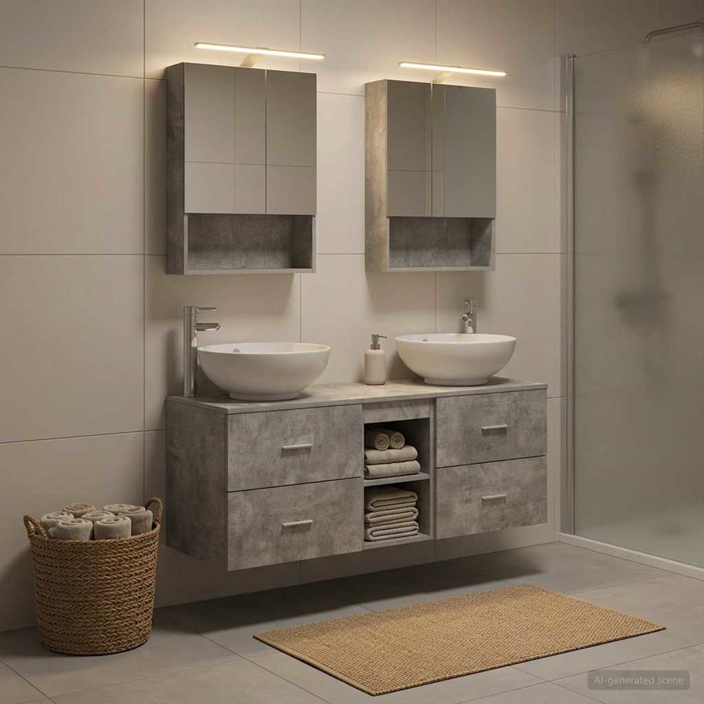 Bathroom Furniture Set 5 Pcs Engineered Wood And Glass