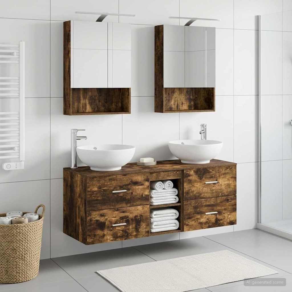 Bathroom Furniture Set 5 Pcs Engineered Wood And Glass