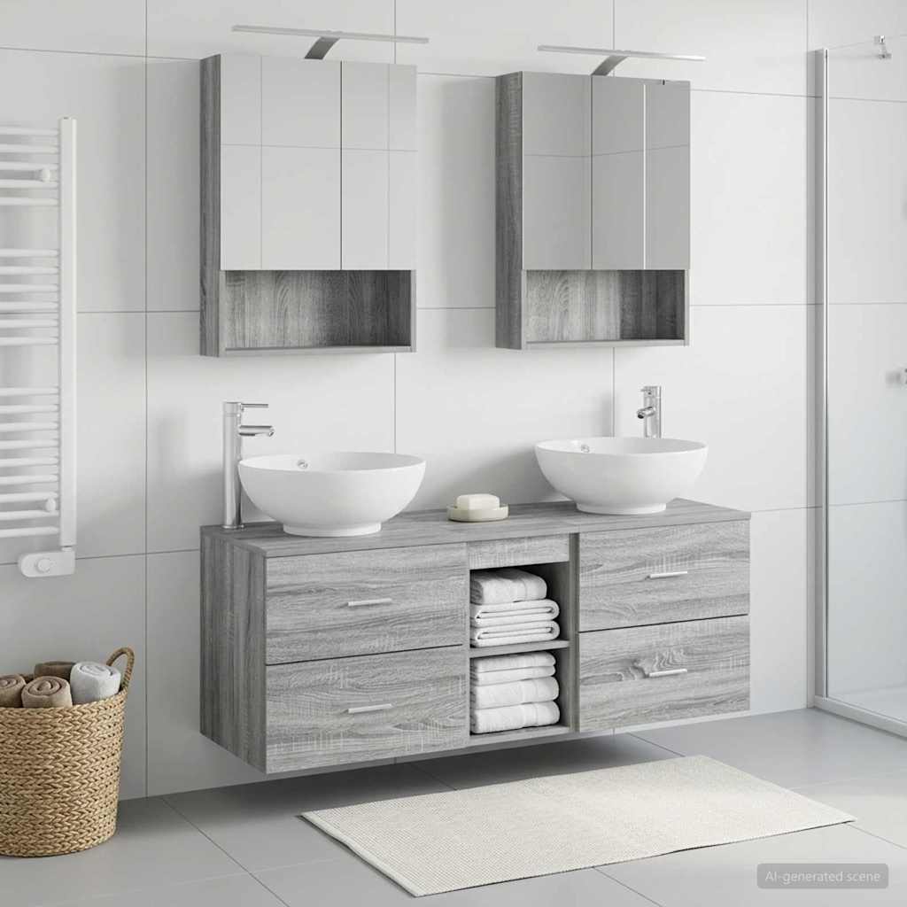 Bathroom Furniture Set 5 Pcs Engineered Wood And Glass