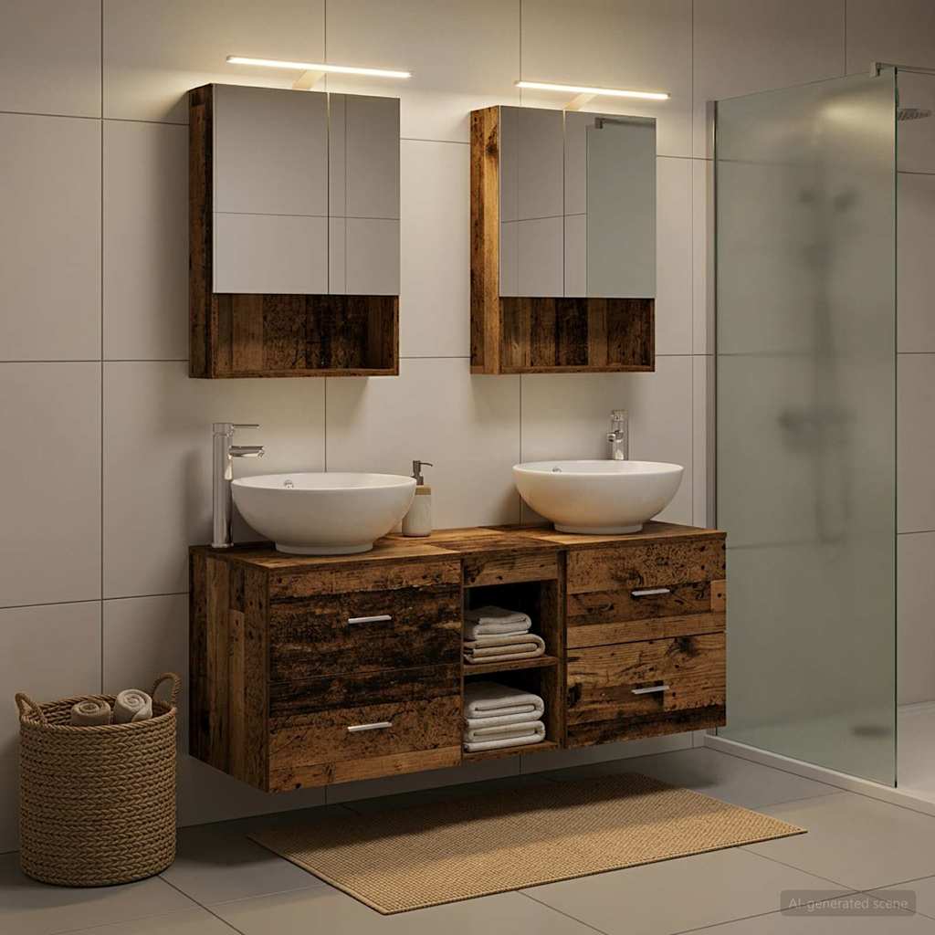 Bathroom Furniture Set 5 Pcs Engineered Wood And Glass