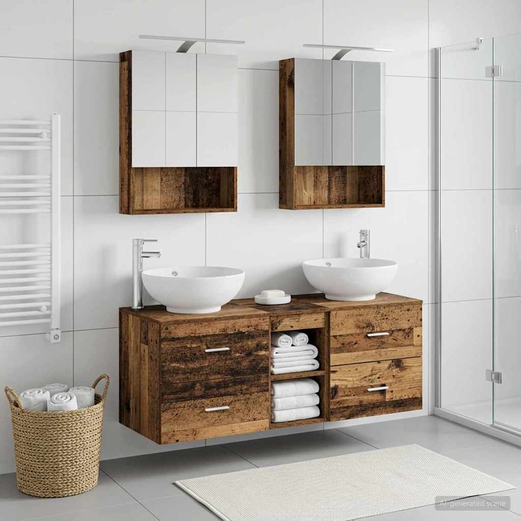 Bathroom Furniture Set 5 Pcs Engineered Wood And Glass