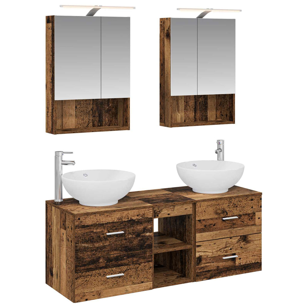 Bathroom Furniture Set 5 Pcs Engineered Wood And Glass