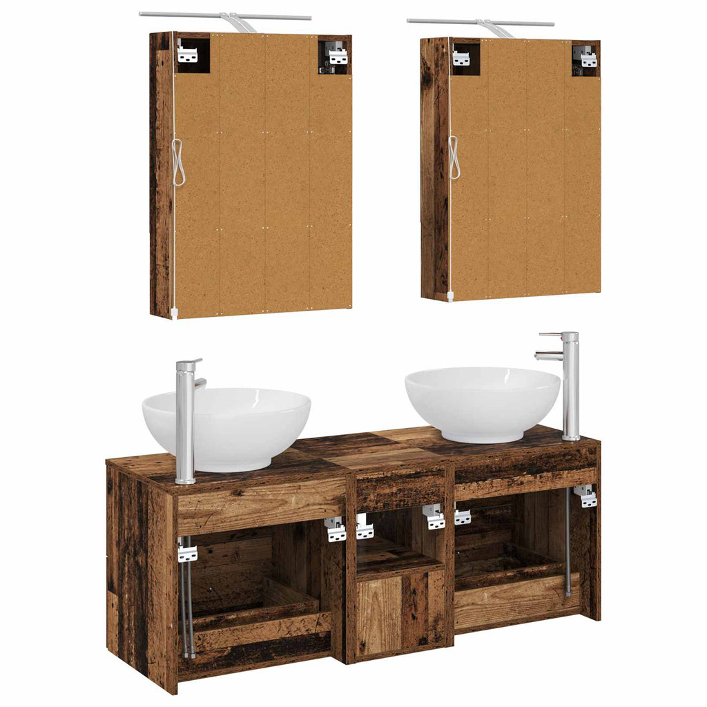 Bathroom Furniture Set 5 Pcs Engineered Wood And Glass