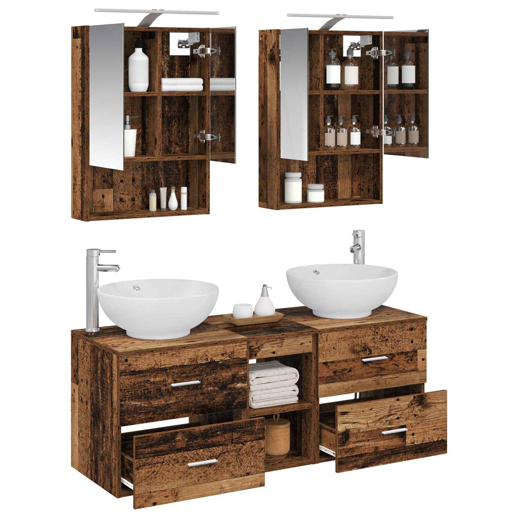 Bathroom Furniture Set 5 Pcs Engineered Wood And Glass