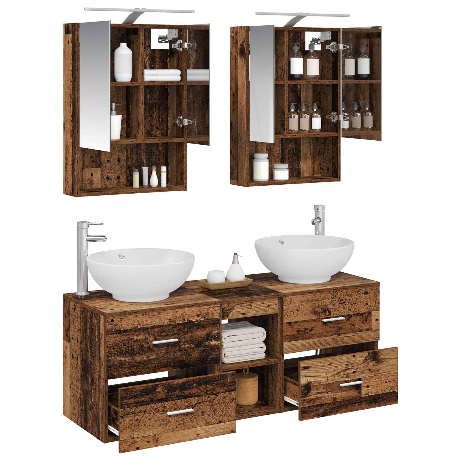 Bathroom Furniture Set 5 Pcs Engineered Wood And Glass