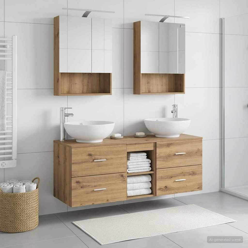 Bathroom Furniture Set 5 Pcs Engineered Wood And Glass