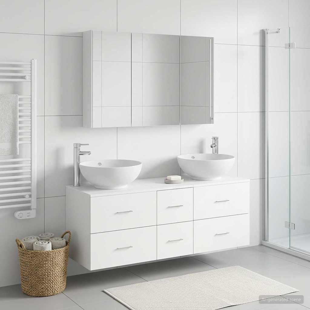 Bathroom Furniture Set 4 Pcs Engineered Wood And Glass