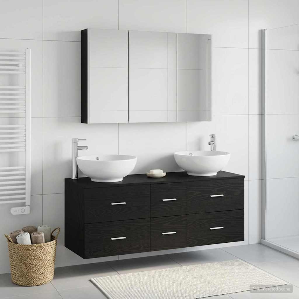 Bathroom Furniture Set 4 Pcs Engineered Wood And Glass