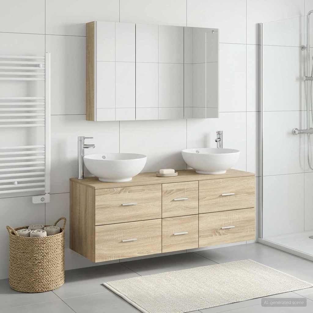 Bathroom Furniture Set 4 Pcs Engineered Wood And Glass