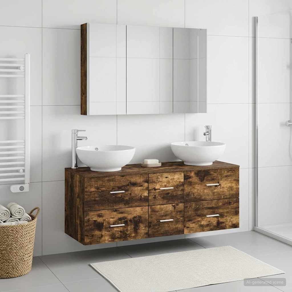 Bathroom Furniture Set 4 Pcs Engineered Wood And Glass