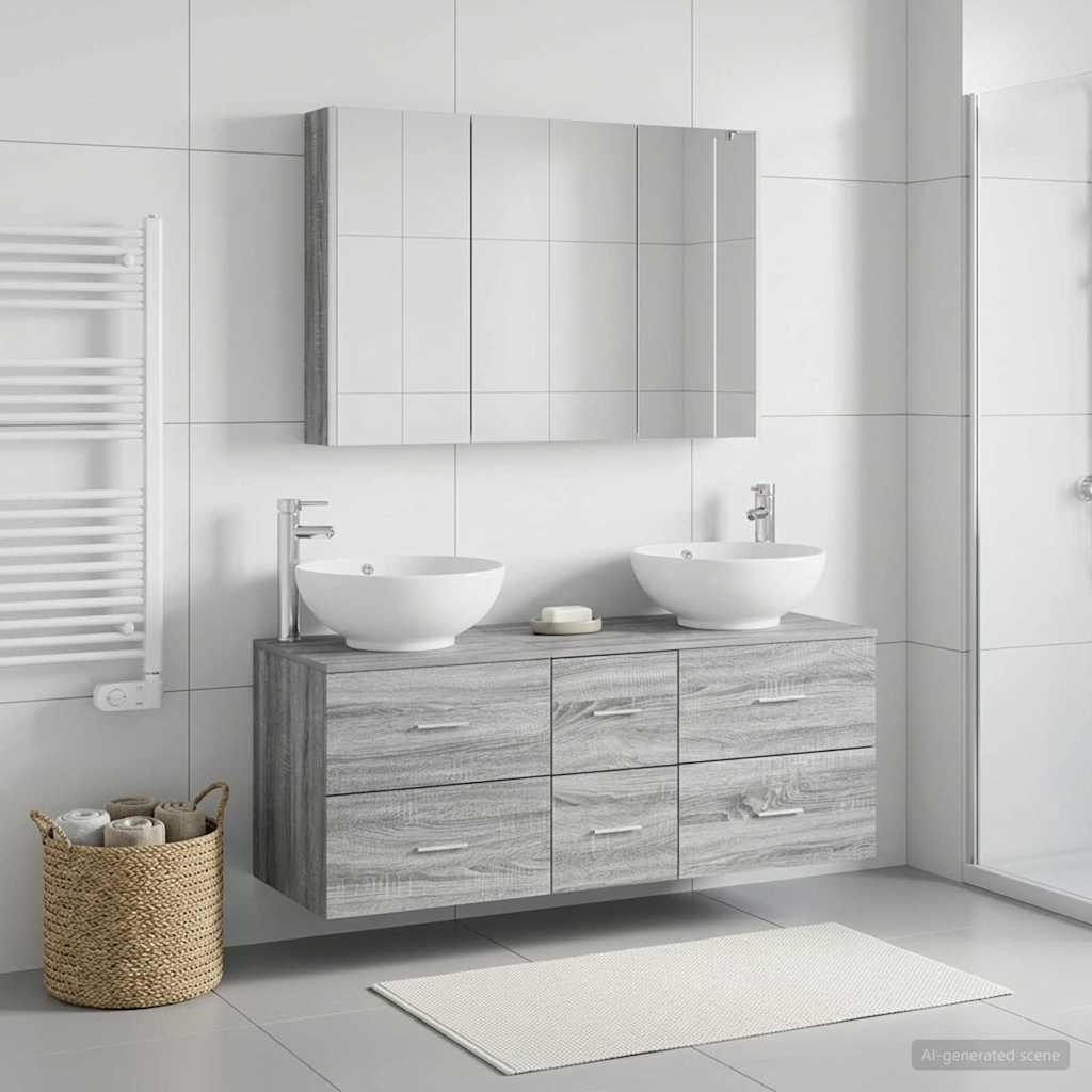Bathroom Furniture Set 4 Pcs Engineered Wood And Glass