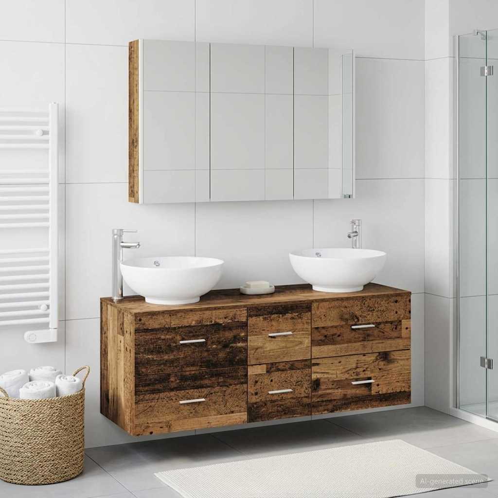 Bathroom Furniture Set 4 Pcs Engineered Wood And Glass