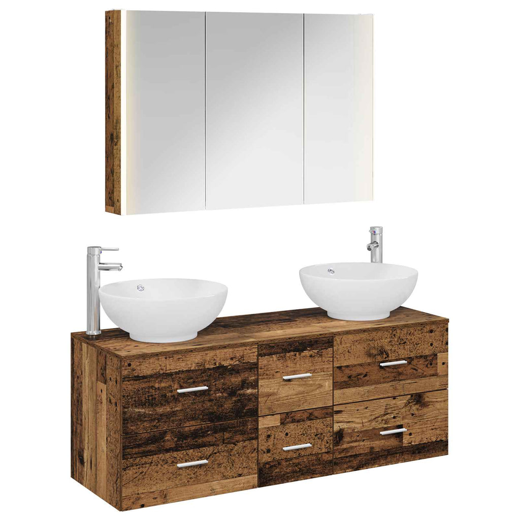 Bathroom Furniture Set 4 Pcs Engineered Wood And Glass