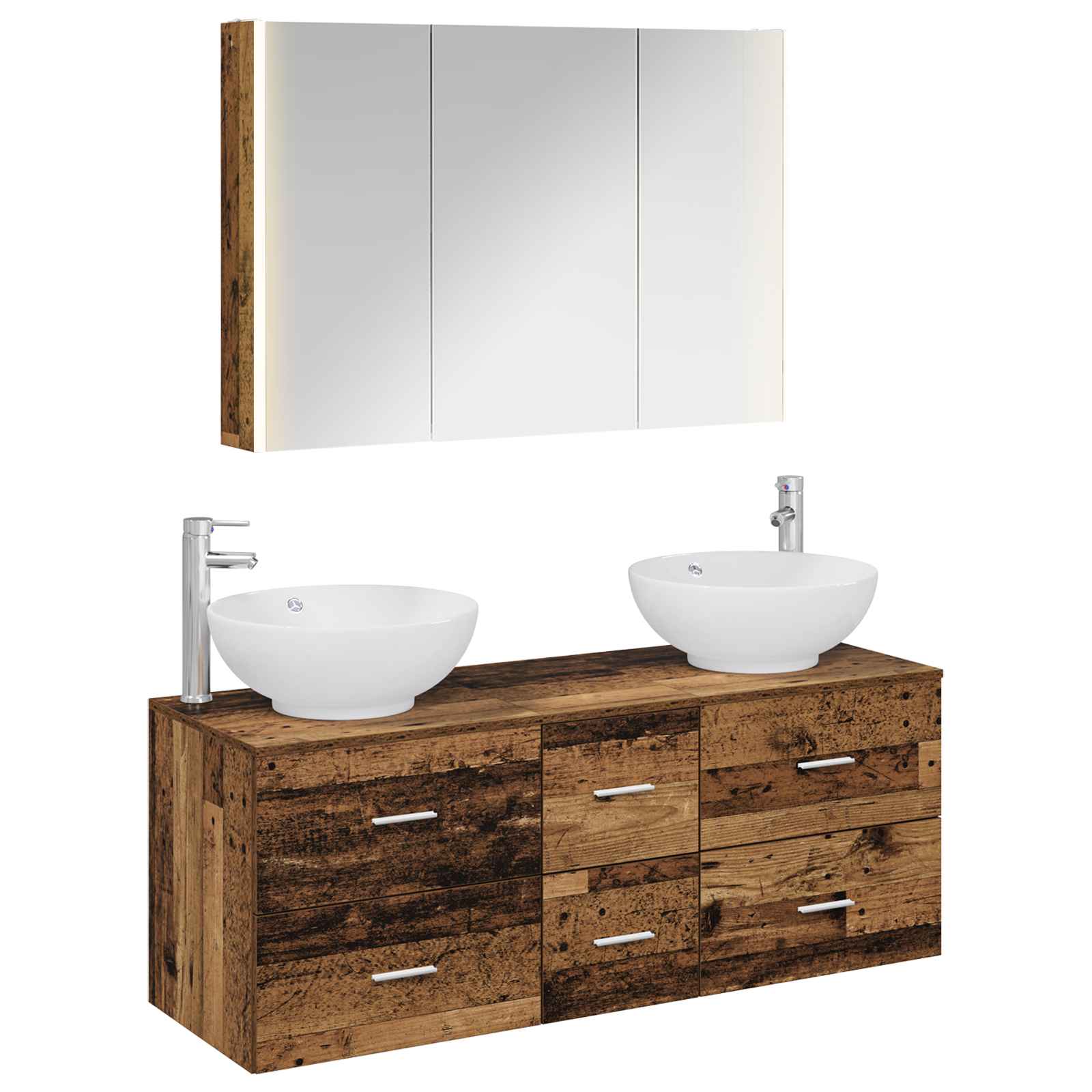 Bathroom Furniture Set 4 Pcs Engineered Wood And Glass