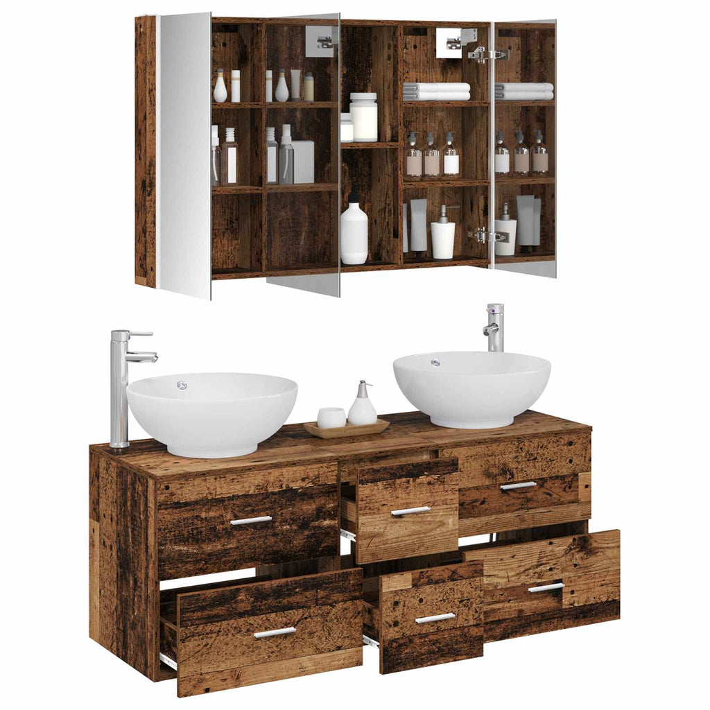 Bathroom Furniture Set 4 Pcs Engineered Wood And Glass