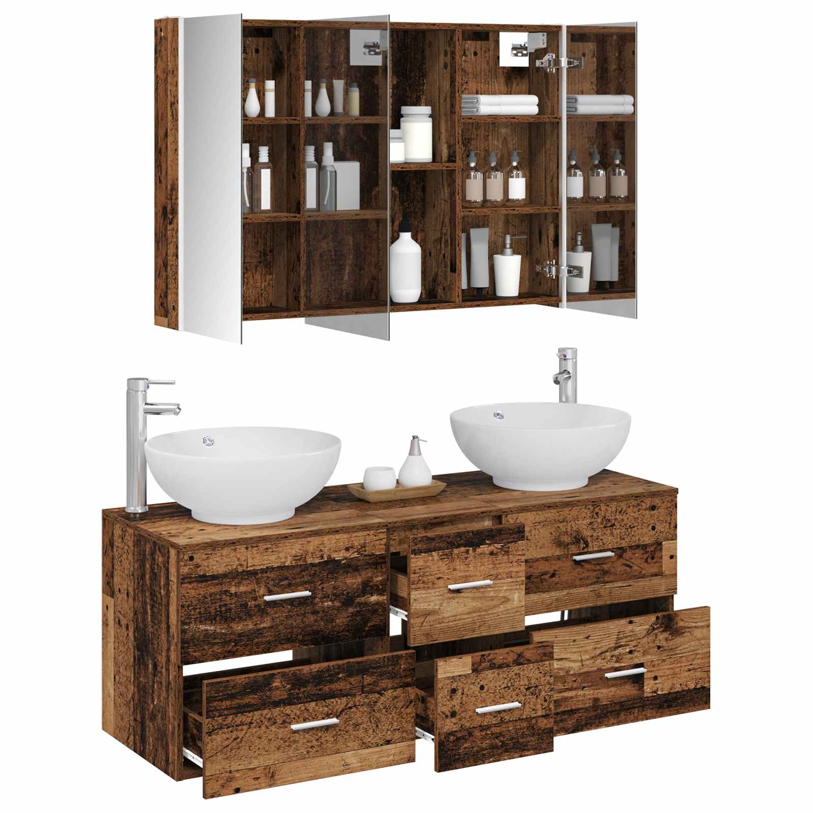 Bathroom Furniture Set 4 Pcs Engineered Wood And Glass