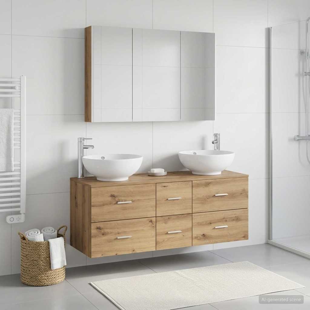 Bathroom Furniture Set 4 Pcs Engineered Wood And Glass