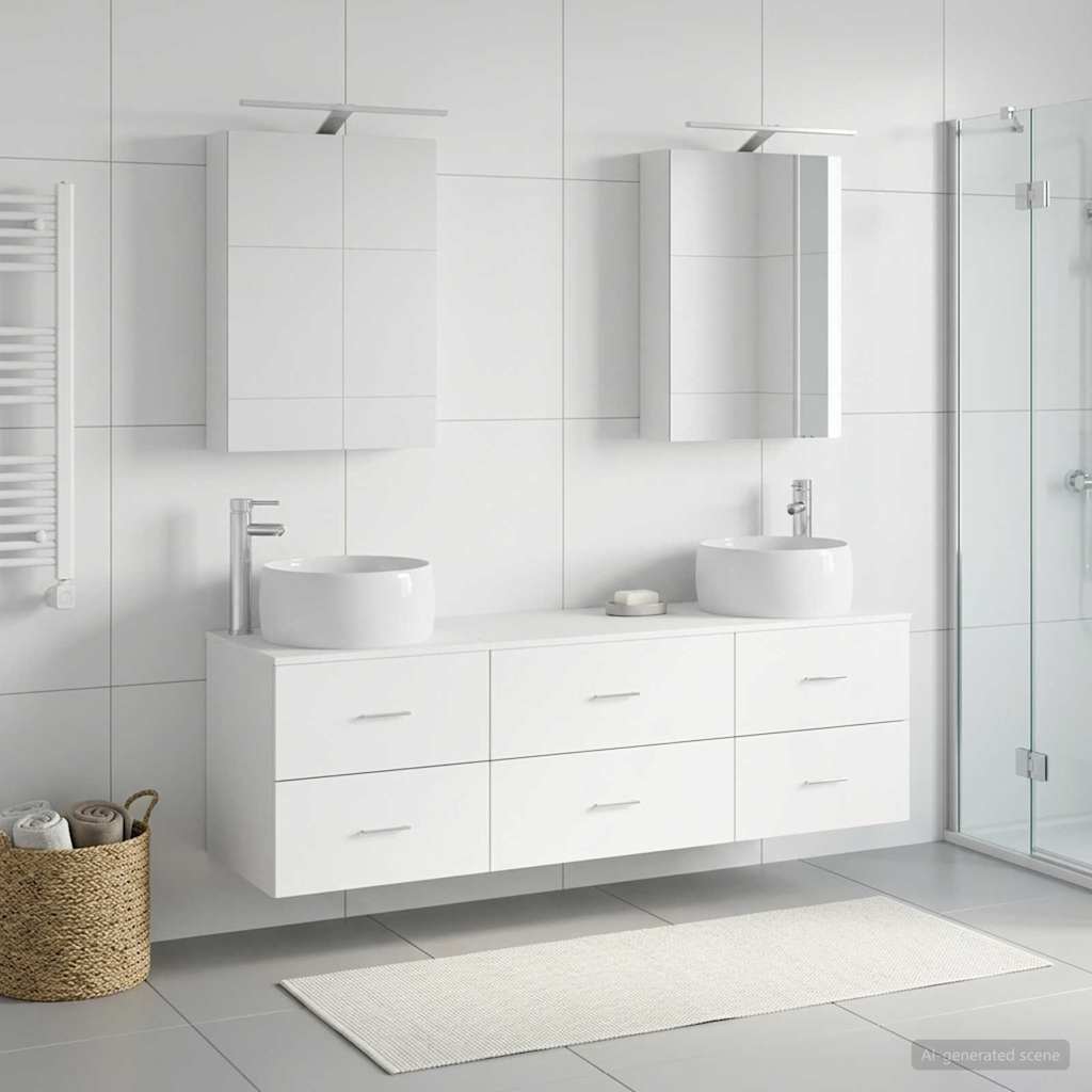 Furniture Set Bathroom 5 Pcs White Sonoma Oak Concrete Grey Smoked Oak Old LED