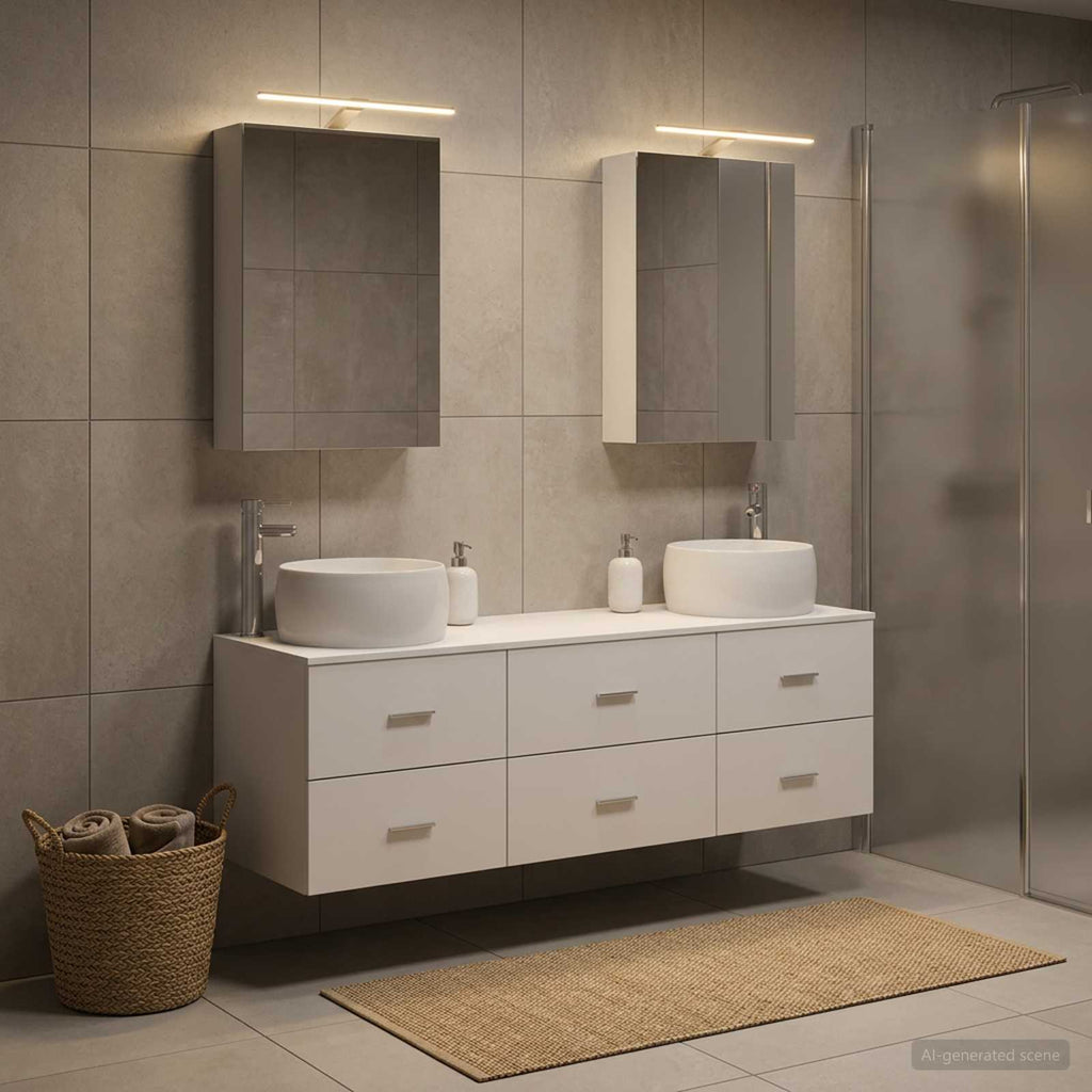 Furniture Set Bathroom 5 Pcs White Sonoma Oak Concrete Grey Smoked Oak Old LED