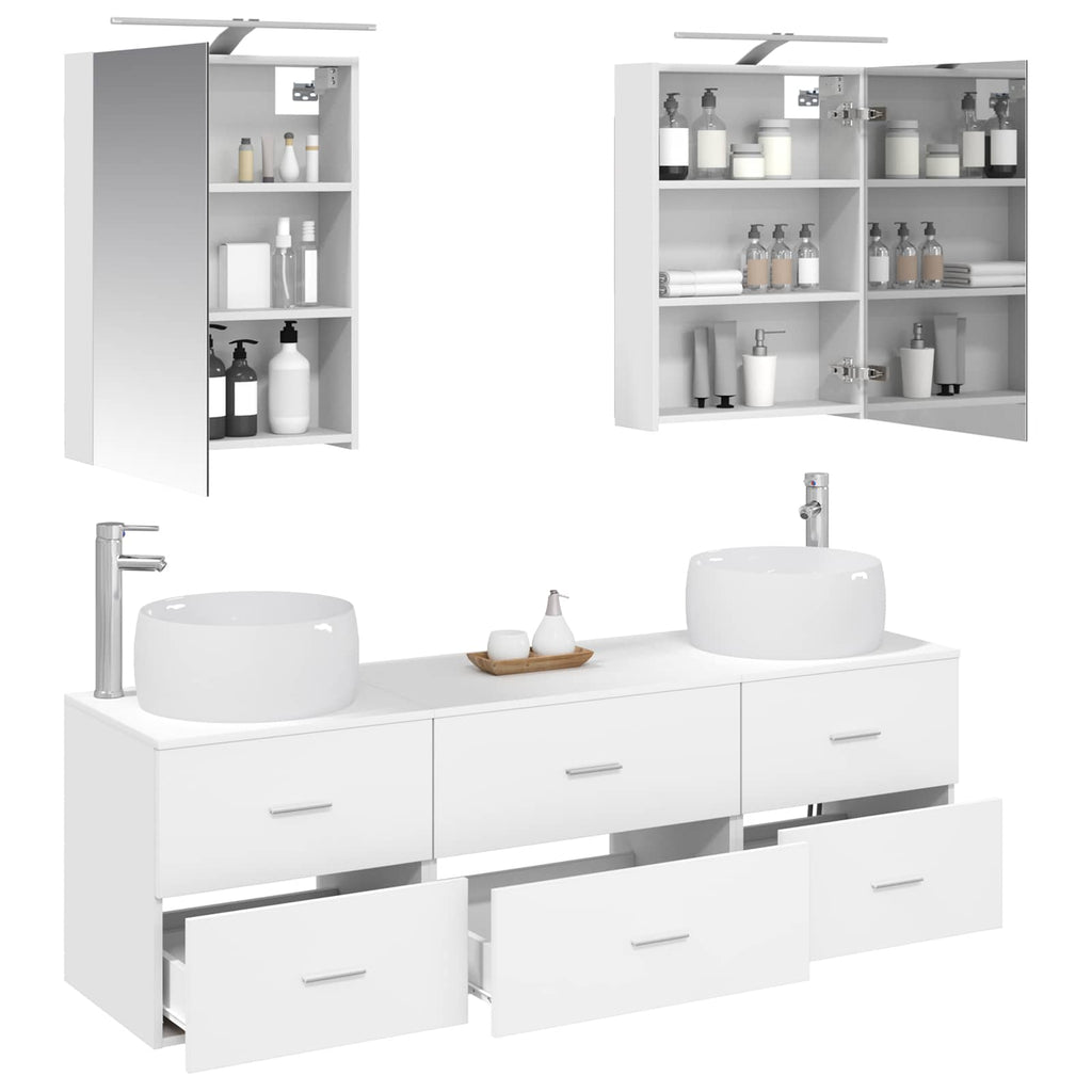 Furniture Set Bathroom 5 Pcs White Sonoma Oak Concrete Grey Smoked Oak Old LED