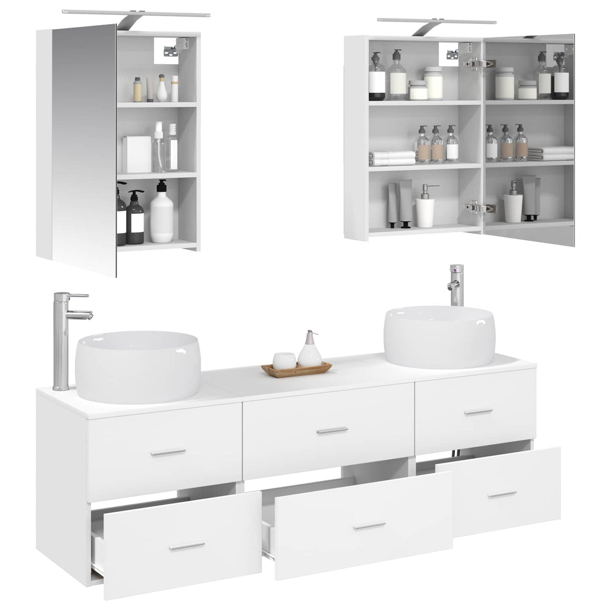 Furniture Set Bathroom 5 Pcs White Sonoma Oak Concrete Grey Smoked Oak Old LED