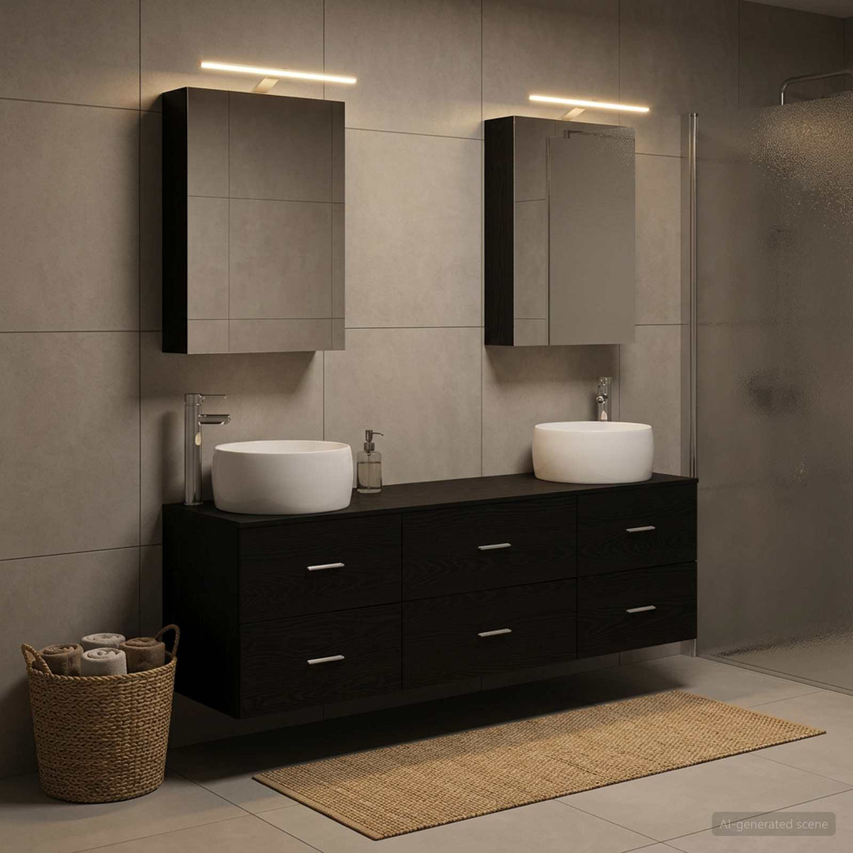 Furniture Set Bathroom 5 Pcs White Sonoma Oak Concrete Grey Smoked Oak Old LED