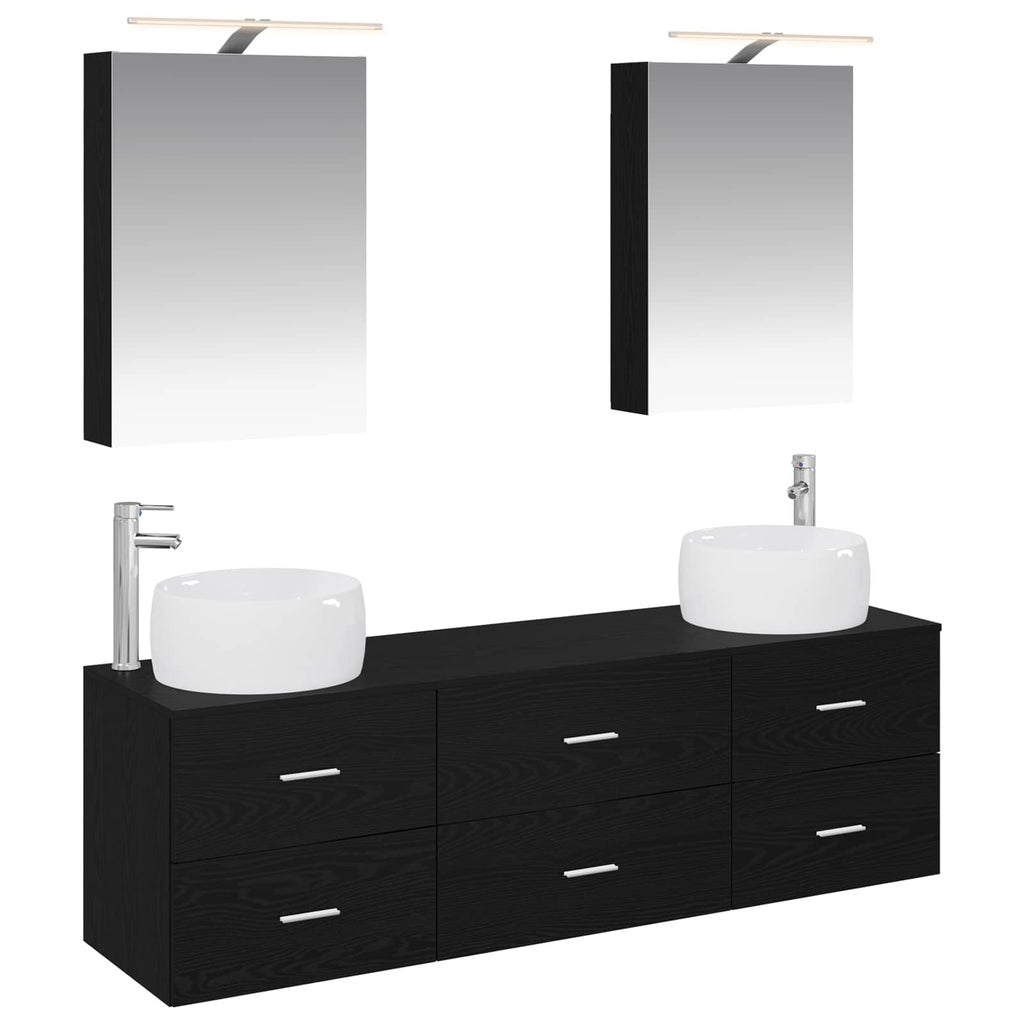 Furniture Set Bathroom 5 Pcs White Sonoma Oak Concrete Grey Smoked Oak Old LED