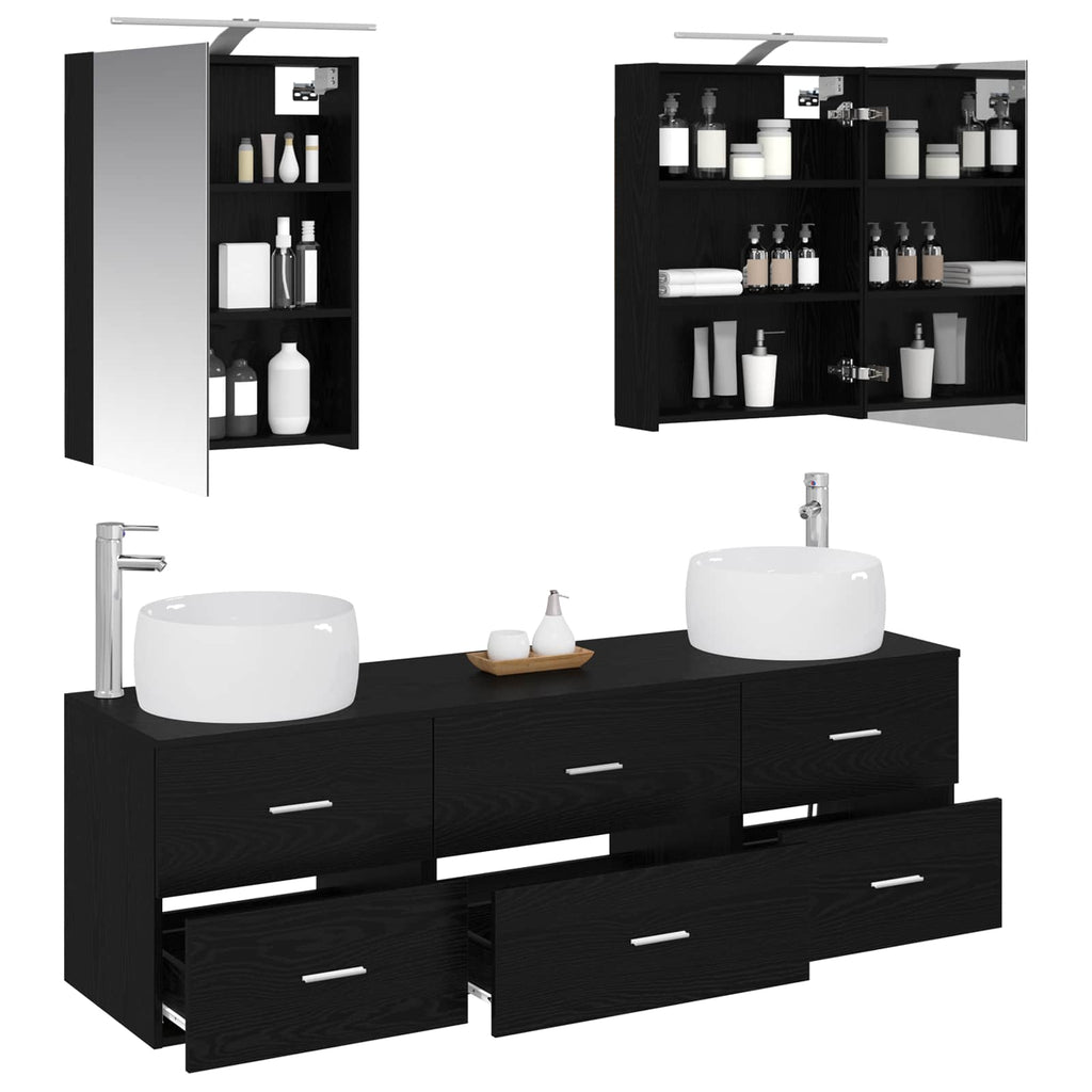 Furniture Set Bathroom 5 Pcs White Sonoma Oak Concrete Grey Smoked Oak Old LED