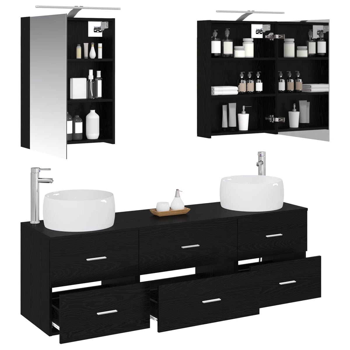 Furniture Set Bathroom 5 Pcs White Sonoma Oak Concrete Grey Smoked Oak Old LED