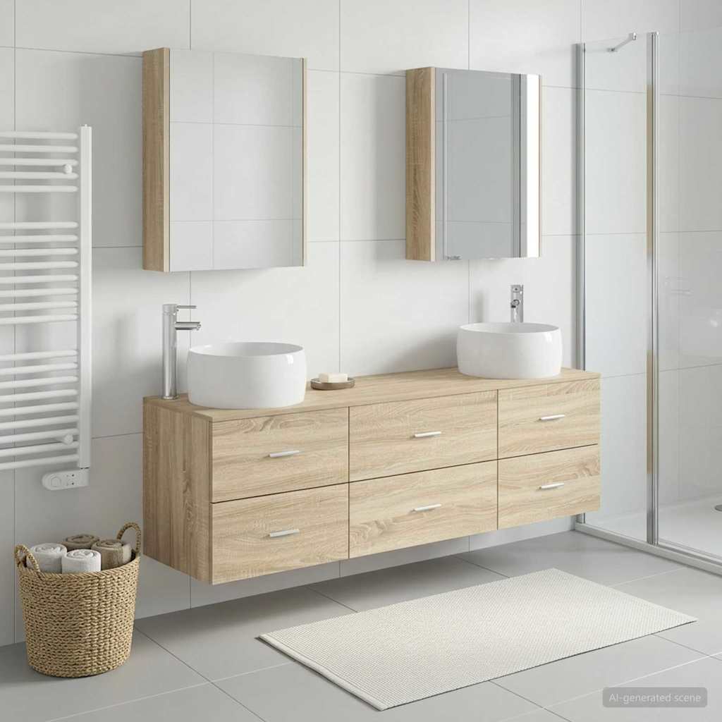 Bathroom Furniture Set 5 Pcs Engineered Wood And Glass