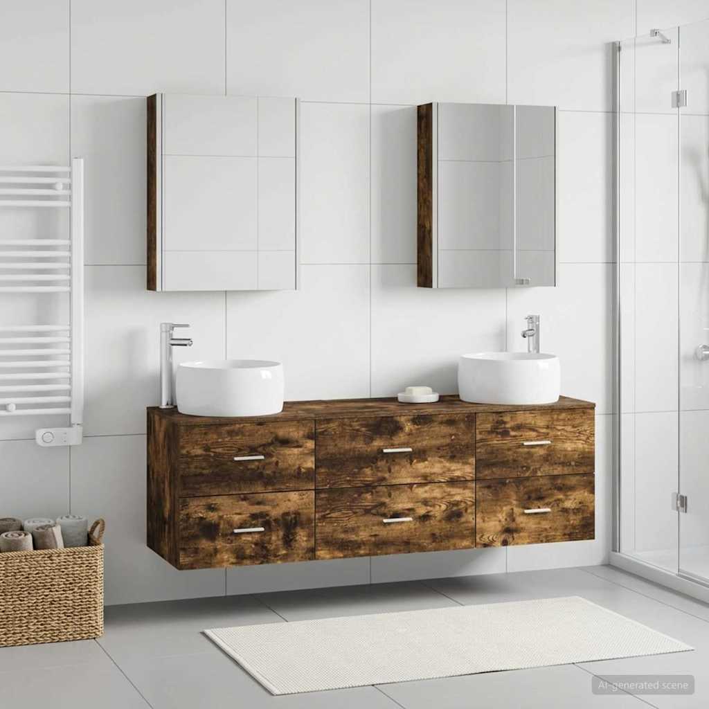 Bathroom Furniture Set 5 Pcs Engineered Wood And Glass