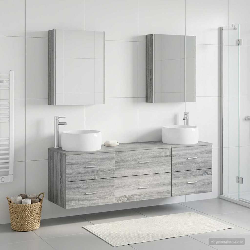 Bathroom Furniture Set 5 Pcs Engineered Wood And Glass