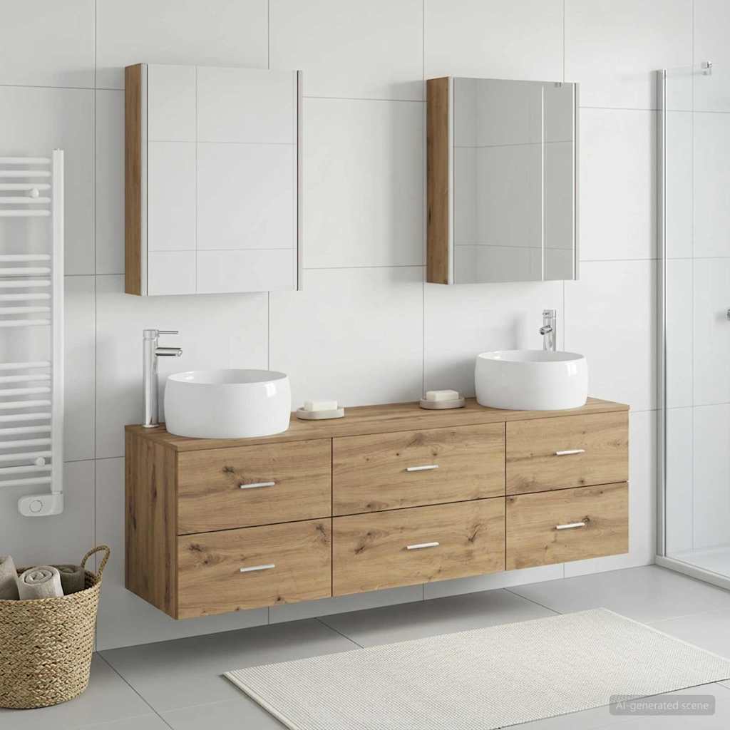 Bathroom Furniture Set 5 Pcs Engineered Wood And Glass