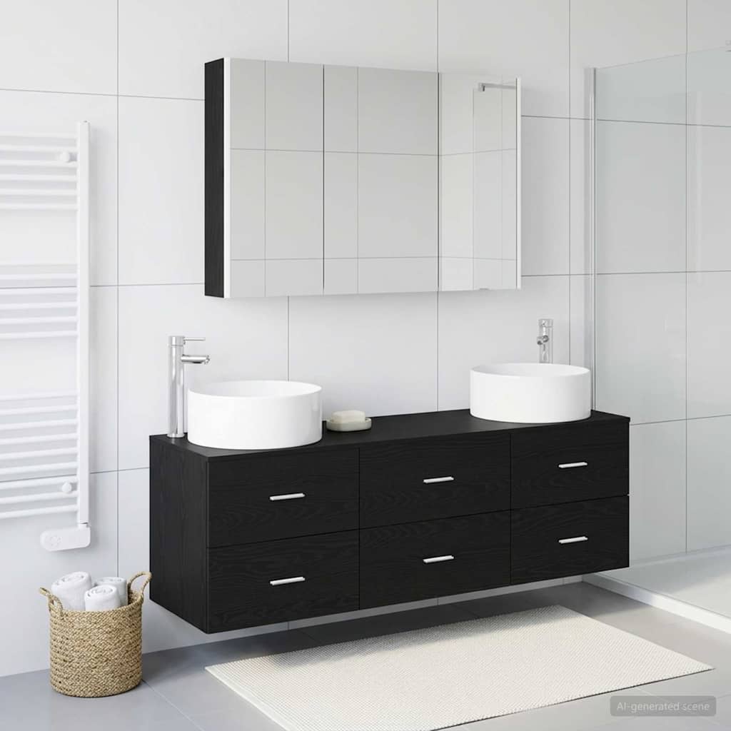 Bathroom Furniture Set 4 Pcs Engineered Wood And Glass