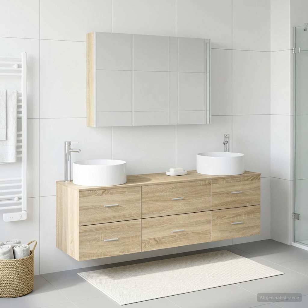 Bathroom Furniture Set 4 Pcs Engineered Wood And Glass