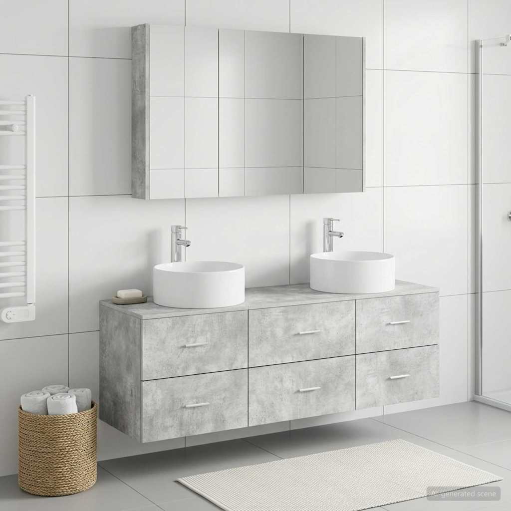 Bathroom Furniture Set 4 Pcs Engineered Wood And Glass