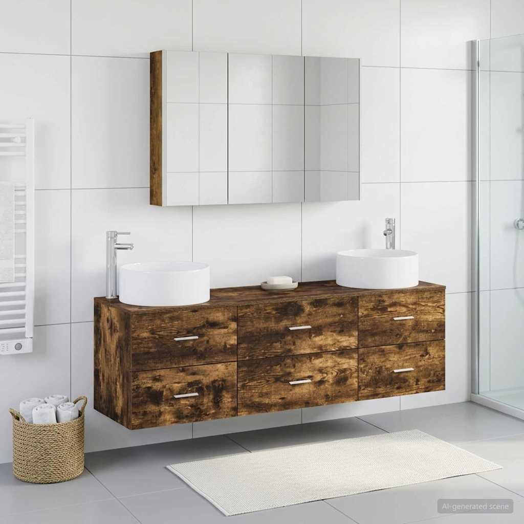 Bathroom Furniture Set 4 Pcs Engineered Wood And Glass