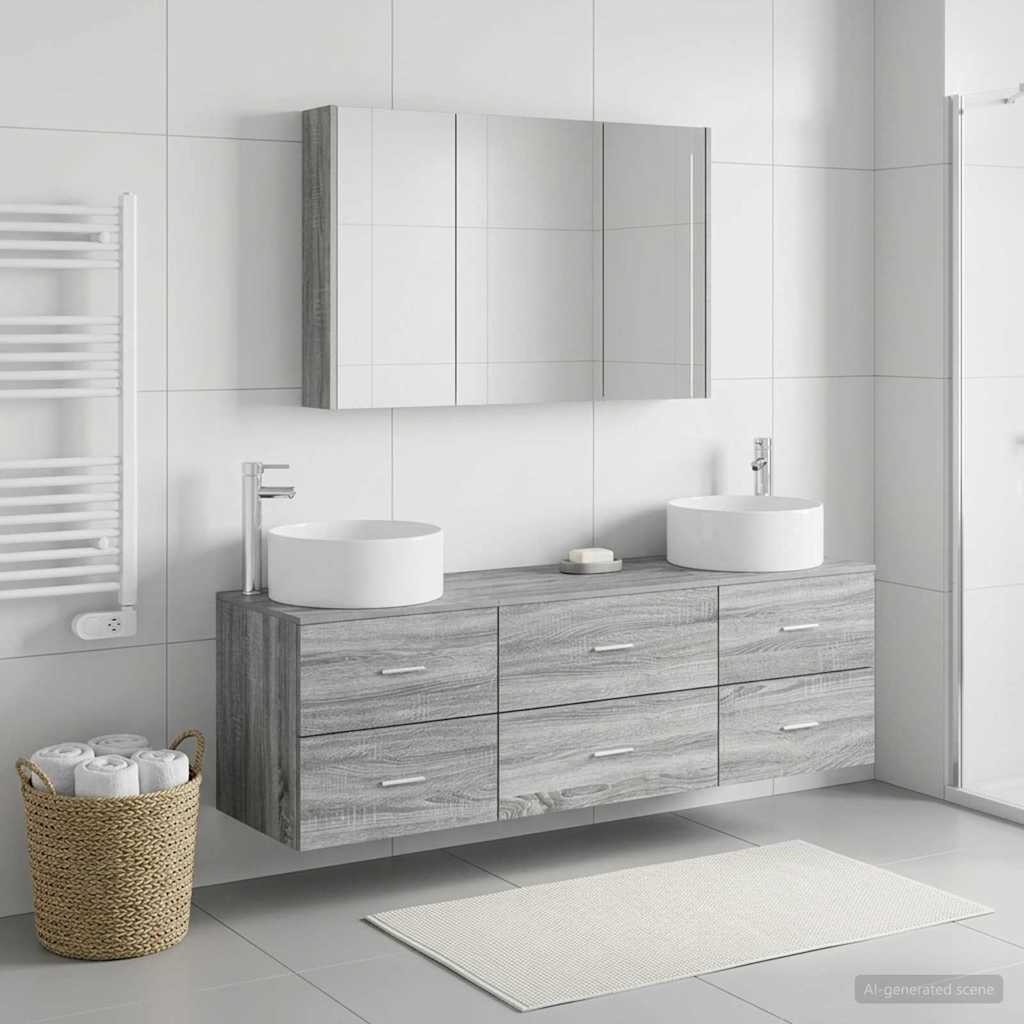 Bathroom Furniture Set 4 Pcs Engineered Wood And Glass