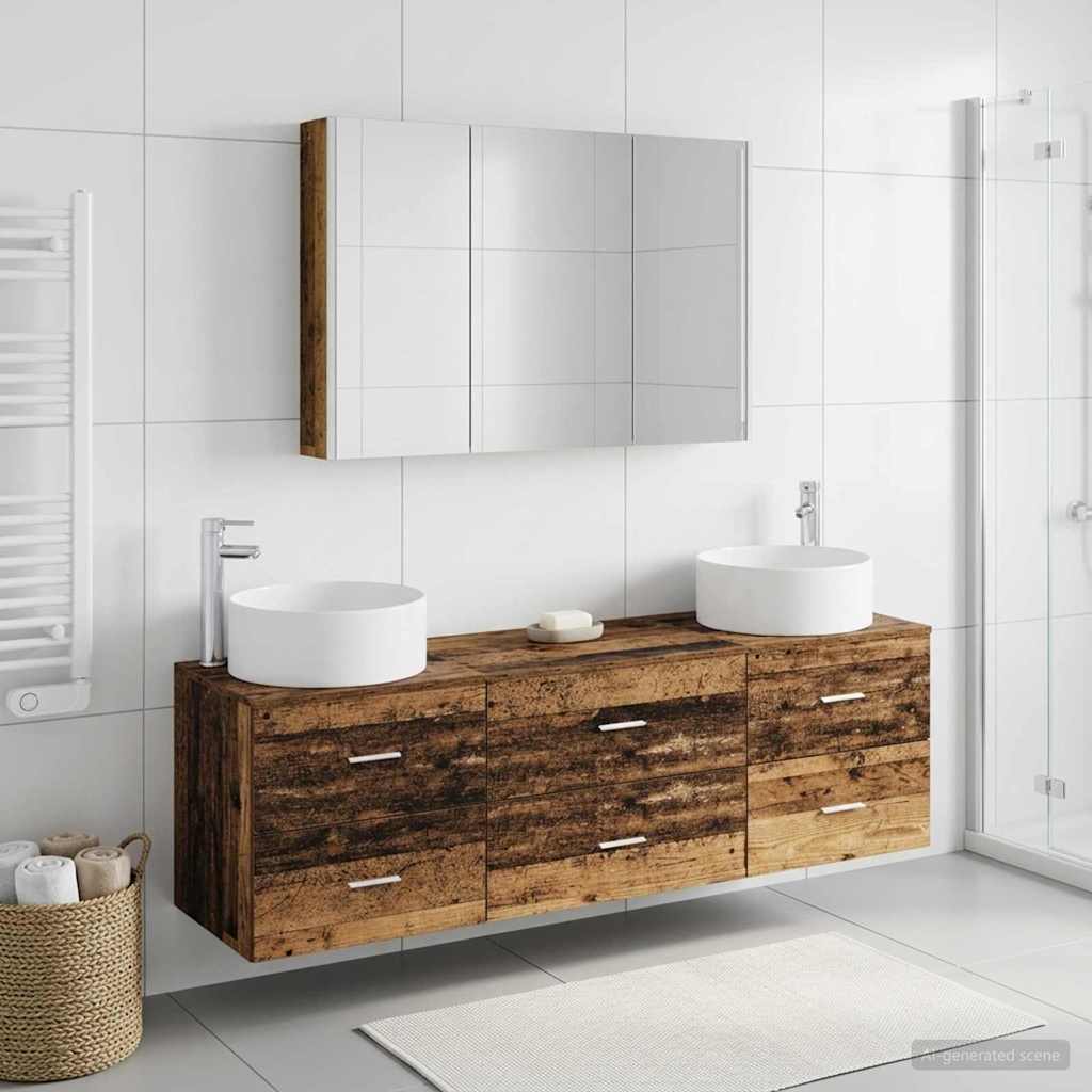 Bathroom Furniture Set 4 Pcs Engineered Wood And Glass