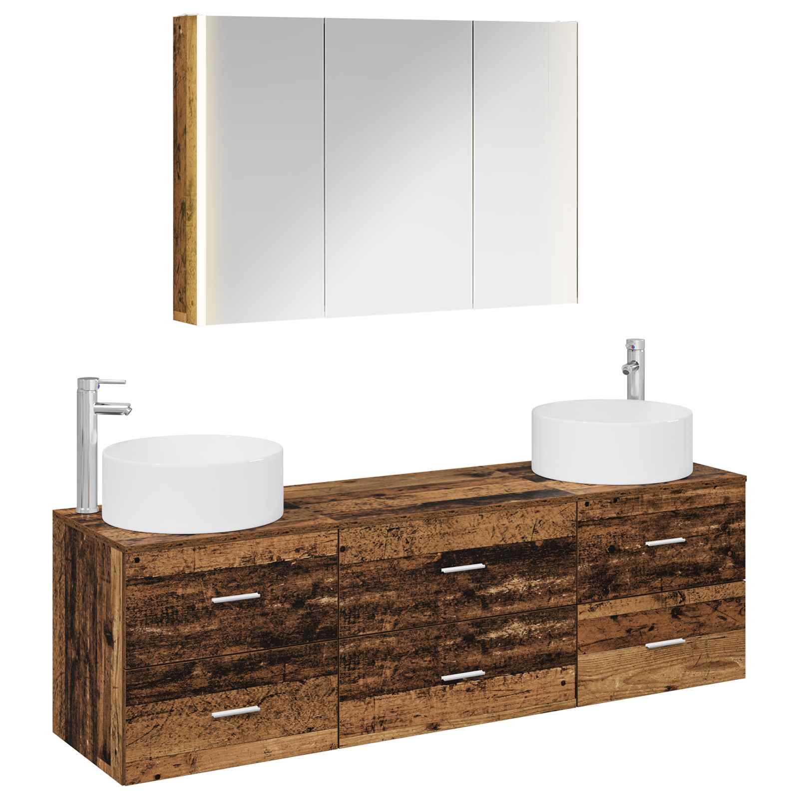 Bathroom Furniture Set 4 Pcs Engineered Wood And Glass