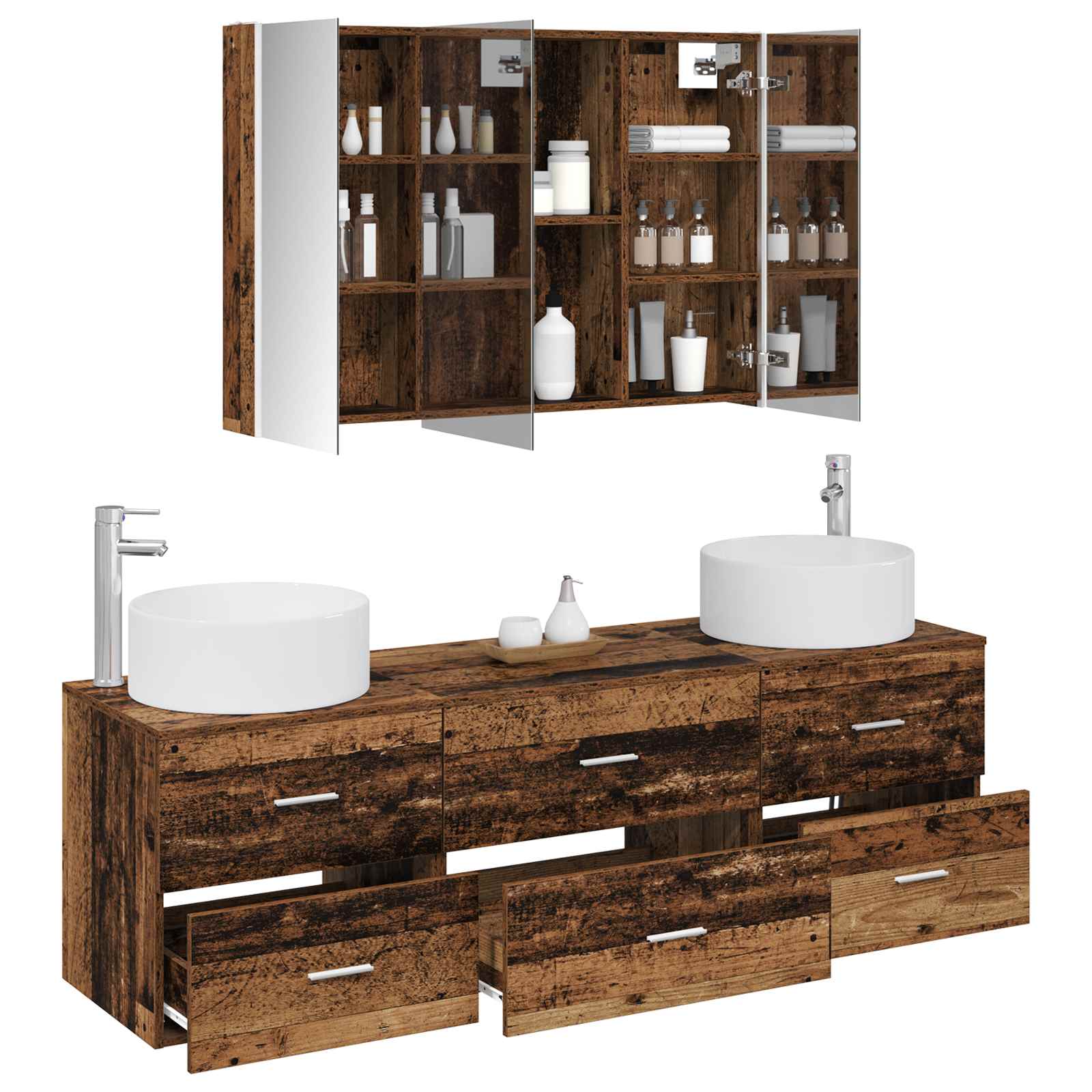Bathroom Furniture Set 4 Pcs Engineered Wood And Glass