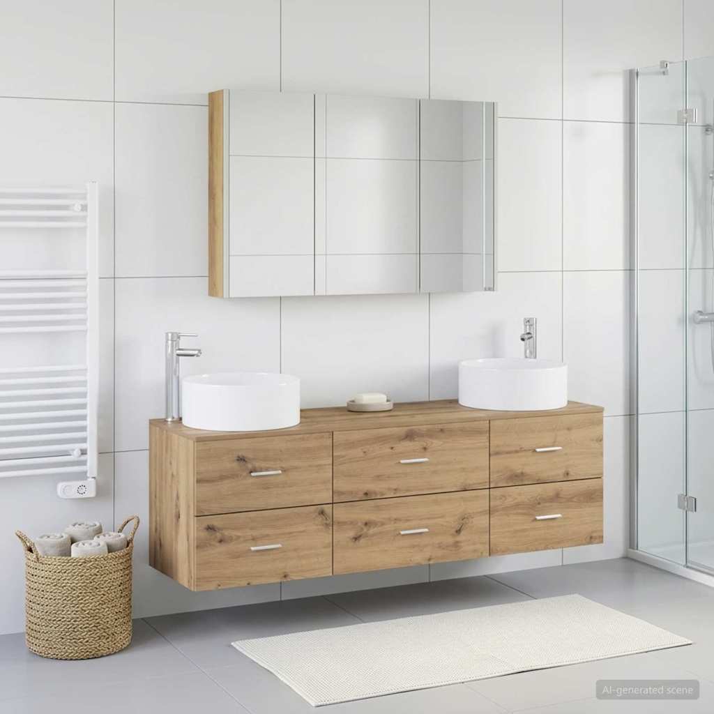 Bathroom Furniture Set 4 Pcs Engineered Wood And Glass