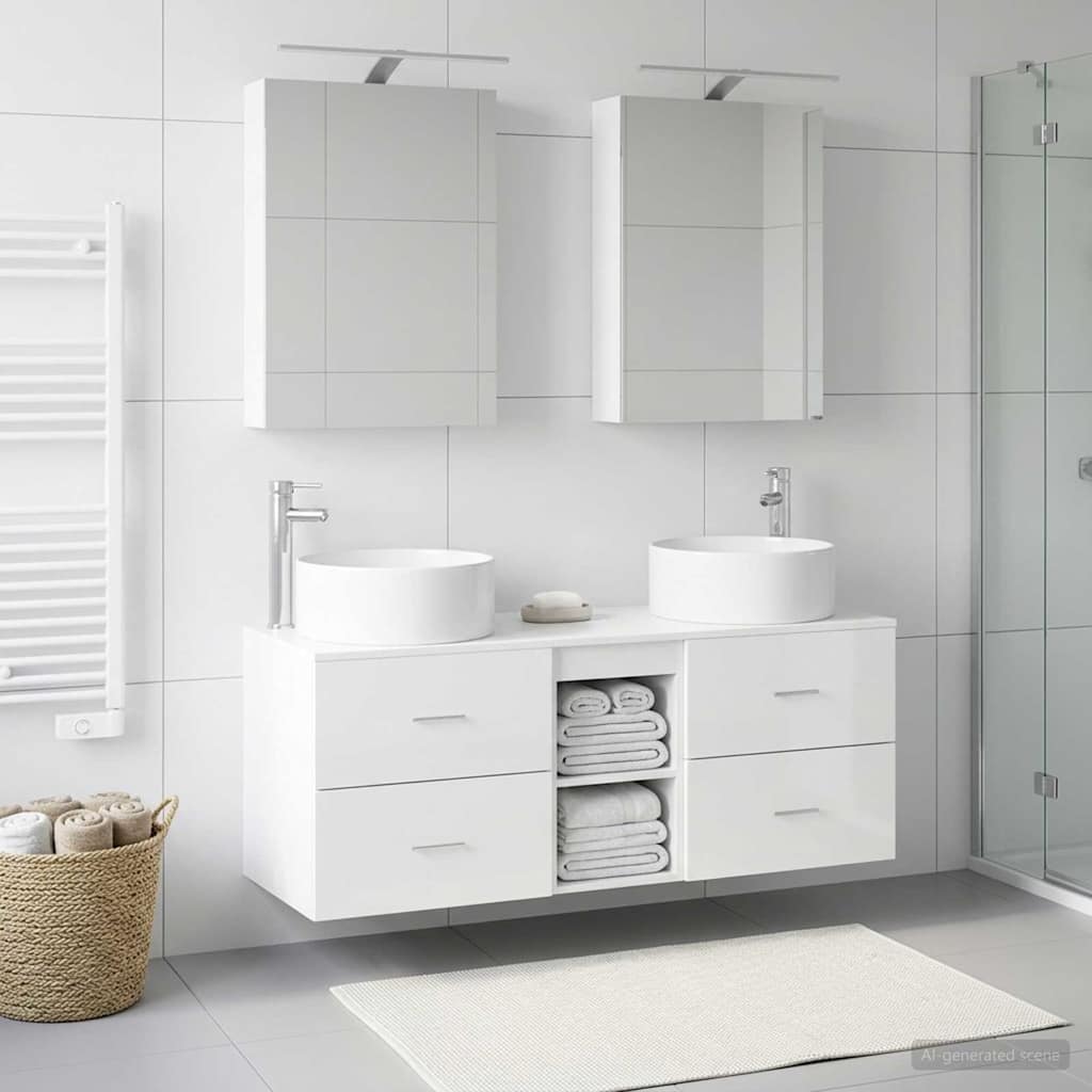 Furniture Set 5 Piece Bathroom Engineered Wood Vanity Cabinet Mirror Storage LED